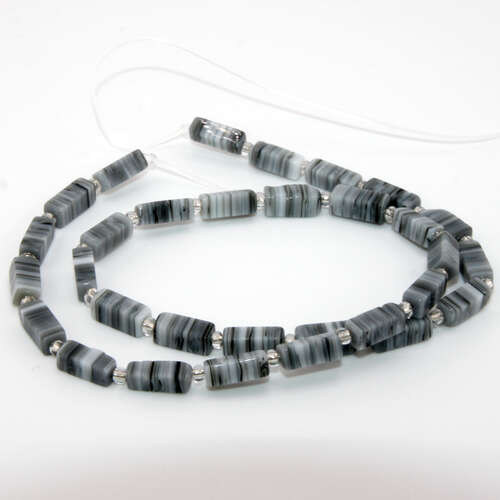 10mm x 4mm Grey Handmade Rectangle Lampwork Glass Tubes - 38cm Strand
