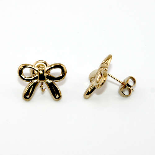 12mm x 15mm Bow Ear Stud with Loop + Butterfly Back - 304 Stainless Steel - Gold Plated - 1 Pair