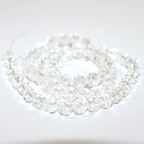 8mm Clear Faceted Round Glass Beads - 48cm Strand