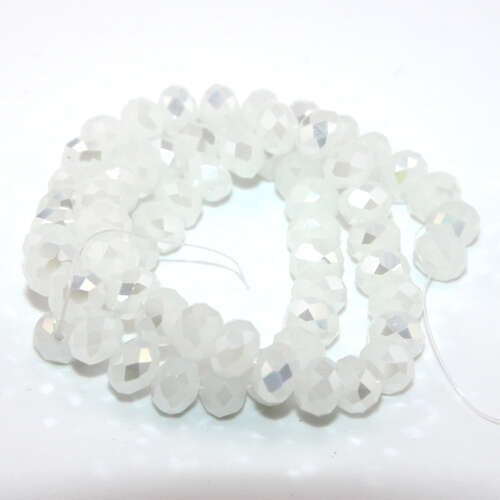 6mm x 8mm White Opal Glass Rondelle - 38cm Strand