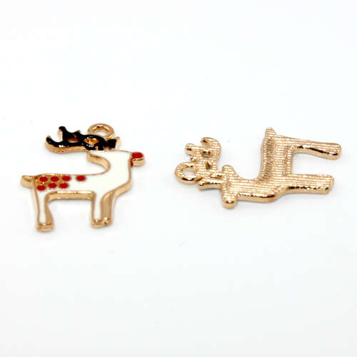 Spotted Reindeer Enamel Charm - Pale Gold - 2 Pieces