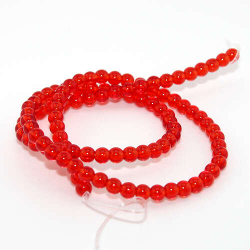 4mm Red Transparent Round Glass Beads - 36cm Strand