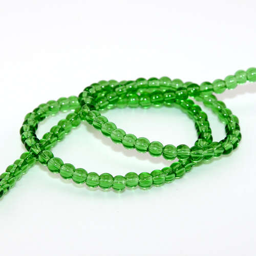 4mm Green Transparent Round Glass Beads - 36cm Strand