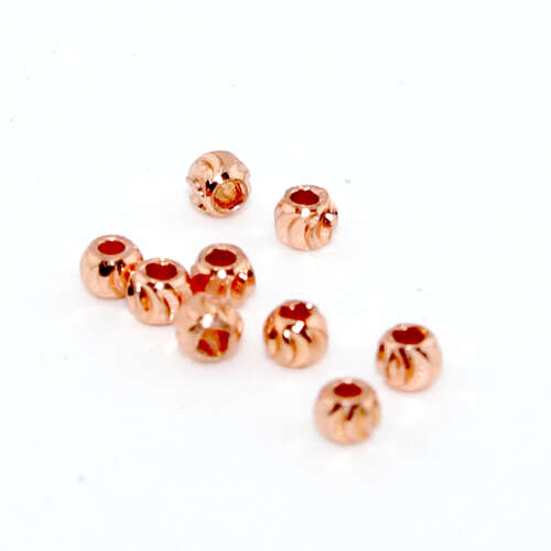 3mm x 2mm Corrugated Round Brass Bead - Rose Gold Plated - 10 Piece Pack
