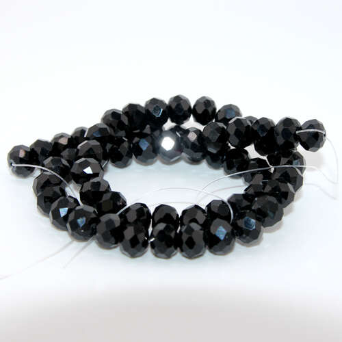 8mm x 10mm Black 8mm x 10mm Opaque Glass Rondelle - 45cm Strand