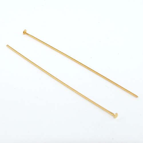 50mm x 0.7mm Brass Head Pin - Bright Gold Plated - 20 Piece Bag