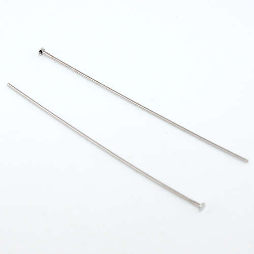 50mm x 0.7mm Brass Head Pin - Platinum Plated - 20 Piece Bag