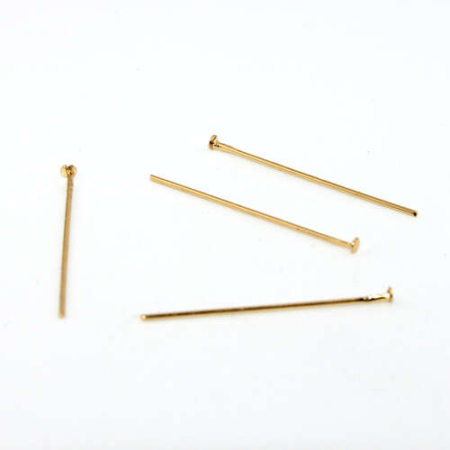25mm x 0.6mm Brass Head Pin - Bright Gold Plated - 500 Piece Bag