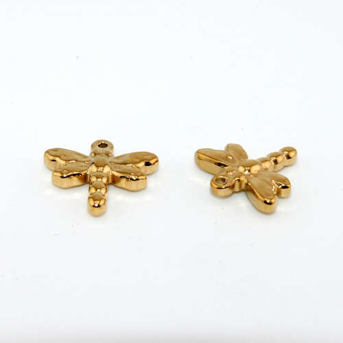 15mm x 16mm Dragonfly Charm - 304 Stainless Steel - Bright Gold Plated