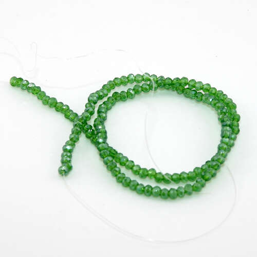 2mm x 2.3mm Green Pearl Luster Glass Rondelle - 30cm Strand