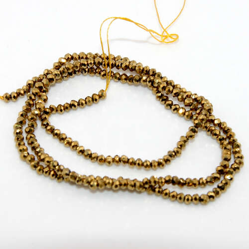 1.5mm x 2mm Metallic Pale Gold Electroplated Glass Rondelle - 32cm Strand