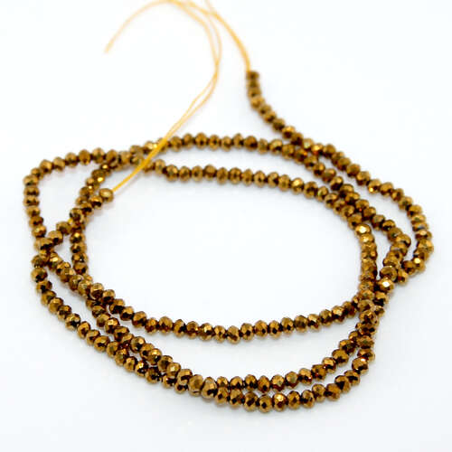 1.5mm x 2mm Metallic Gold Electroplated Glass Rondelle - 32cm Strand