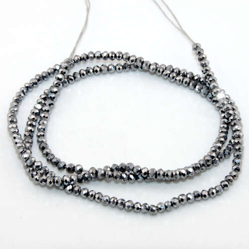 1.5mm x 2mm Metallic Antique Silver Electroplated Glass Rondelle - 32cm Strand