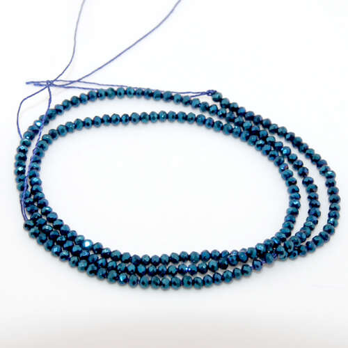 1.5mm x 2mm Metallic Blue Electroplated Glass Rondelle - 32cm Strand