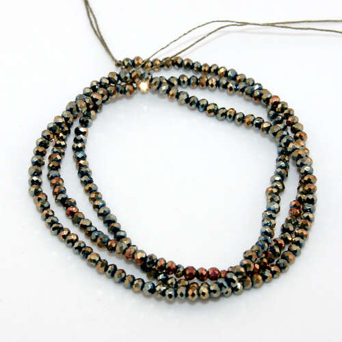 1.5mm x 2mm Metallic Green Electroplated Glass Rondelle - 32cm Strand