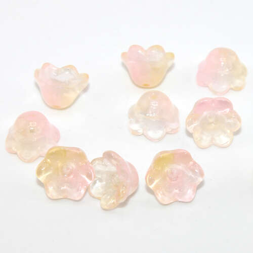12mm x 7mm Champagne & Blush Pink Opal Trumpet Lampwork Glass Flowers - 10 Piece Bag