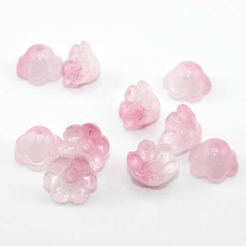12mm x 7mm Blush Pink Opal Trumpet Lampwork Glass Flowers - 10 Piece Bag