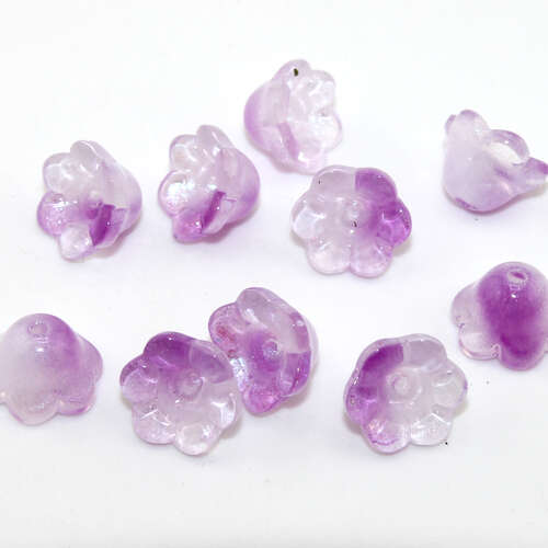 12mm x 7mm Lavender Opal Trumpet Lampwork Glass Flowers - 10 Piece Bag