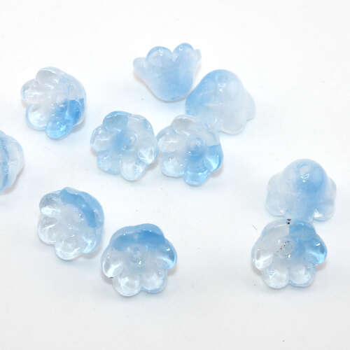 12mm x 7mm Sky Blue Opal Trumpet Lampwork Glass Flowers - 10 Piece Bag