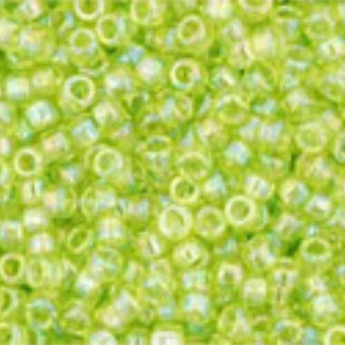 TOHO Transparent-Rainbow Lime Green 15/0 Round - TR-15-164 - 13gm Flip Top Container