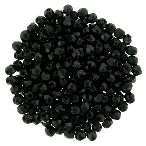 2mm - Jet - Faceted Round Firepolish - 50 Bead Pack - 1-02-2398