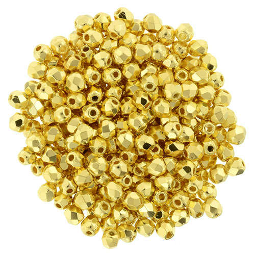 2mm - 24K Gold Plated - Faceted Round Firepolish - 50 Bead Strand - 1-02-270