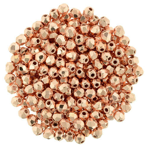 2mm - Copper Penny - Faceted Round Firepolish - 50 Bead Strand - 1-02-275