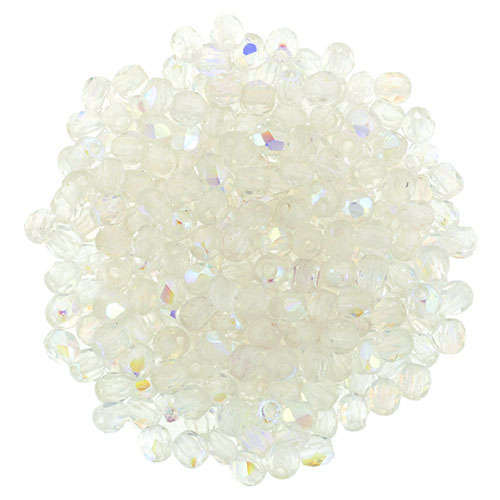 2mm - Crystal AB - Faceted Round Firepolish - 50 Bead Strand - 1-02-X0003