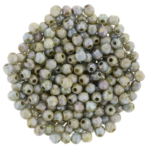 2mm - Opaque Green Luster - Faceted Round Firepolish - 50 Bead Strand - 1-02-P65431