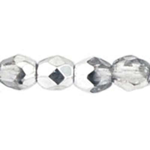 3mm - Silver 1/2 - Faceted Round Firepolish - 50 Bead Strand - 1-03-27001