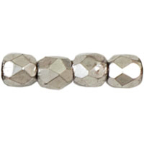 3mm - Silver - Faceted Round Firepolish - 50 Bead Strand - 1-03-27000