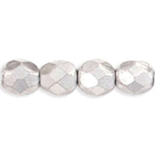 4mm - Silver - Faceted Round Firepolish - 50 Bead Strand - 1-04-27000