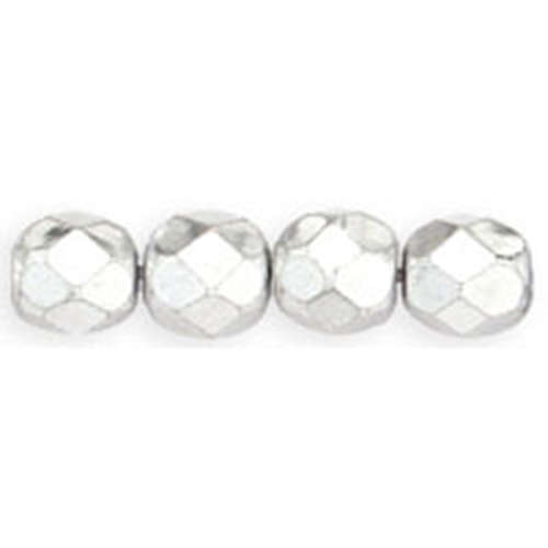 6mm - Silver - Faceted Round Firepolish - 25 Bead Strand - 1-06-27000
