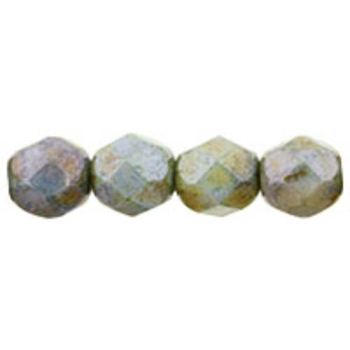6mm - Opaque Green Luster - Faceted Round Firepolish - 25 Bead Strand - 1-06-P65431