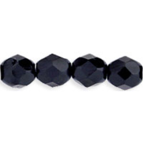 6mm - Jet - Faceted Round Firepolish - 25 Bead Strand - 1-06-2398