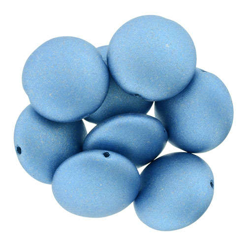 14mm Cushion Round - ColorTrends: Satin Metallic Azure - 8 Bead Strand - 375-14-29434