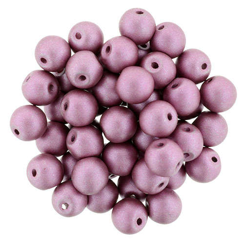 6mm - Color Trends: Satin Metallic Rouge - Top Hole Round Beads - 25 Bead Strand - 394-06-29489