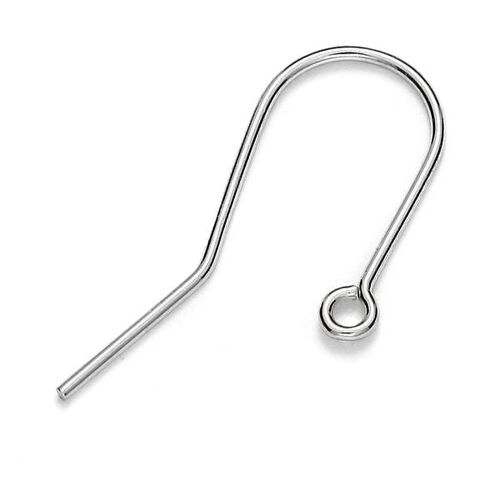 12mm Plain Ear Hook - 925 Sterling Silver - Platinum - Pair