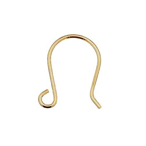 13.5mm Plain Ear Hook - 925 Sterling Silver - 18K Light Gold - Pair