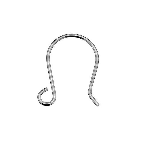 13.5mm Plain Ear Hook - 925 Sterling Silver - Platinum - Pair