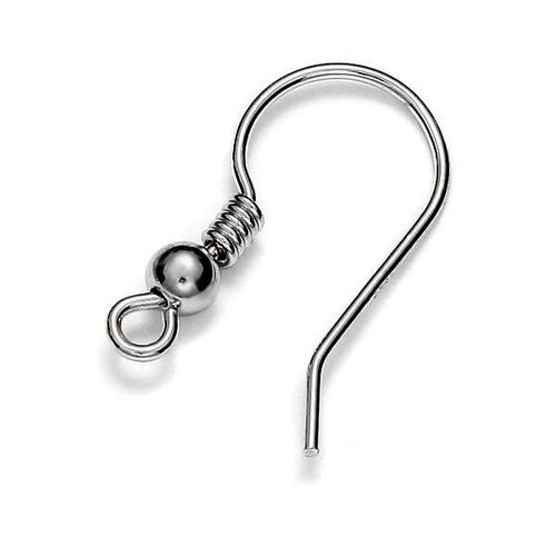 18mm x 10mm French Hook with Spring & Ball - 925 Sterling Silver - Platinum - Pair