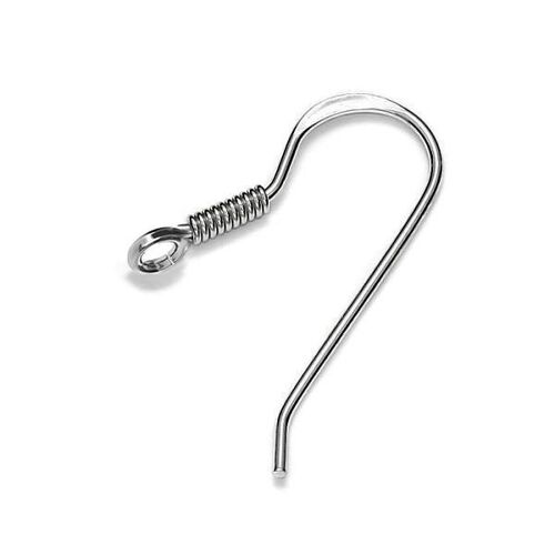 18.2mm French Hook with Spring - Cross Loop - 925 Sterling Silver - Platinum - Pair
