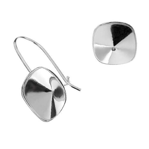 12mm 4470 Cushion Cut Square Ear Hook - 925 Sterling Silver - Pair