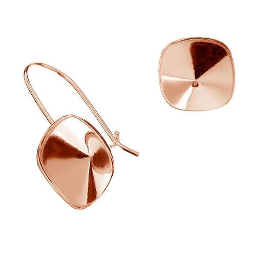 12mm 4470 Cushion Cut Square Ear Hook - 925 Sterling Silver - 18K Rose Gold - Pair