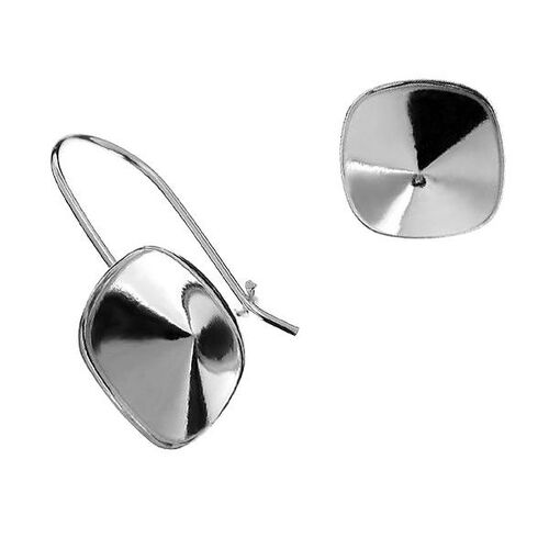 12mm 4470 Cushion Cut Square Ear Hook - 925 Sterling Silver - Platinum - Pair