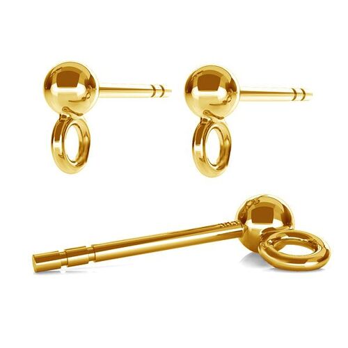 3mm Ball Stud with Loop & Butterfly Back - 925 Sterling Silver - 24k Gold - Pair