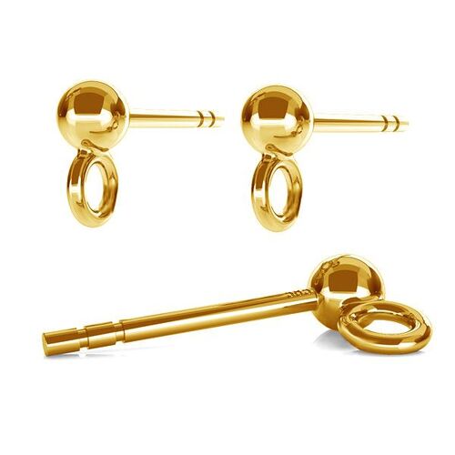 4mm Ball Stud with Loop & Butterfly Back - 925 Sterling Silver - 24k Gold - Pair