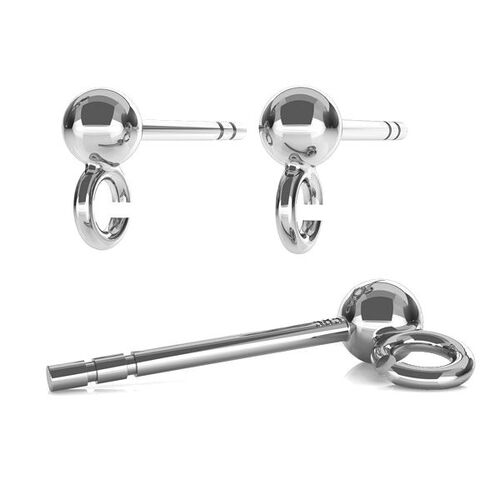 6mm Ball Stud with Loop & Butterfly Back - 925 Sterling Silver - Pair