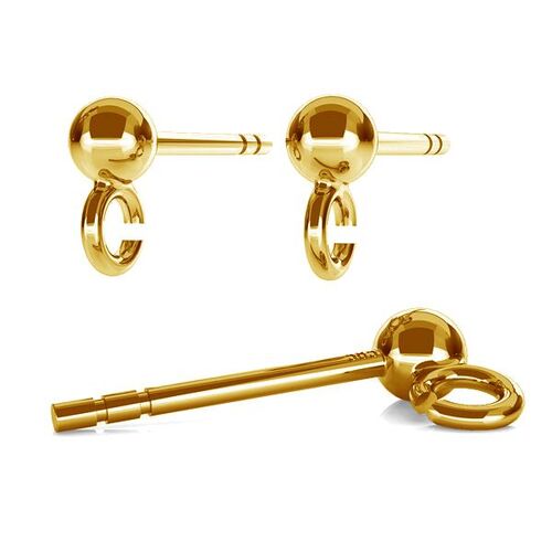 6mm Ball Stud with Loop & Butterfly Back - 925 Sterling Silver - 24k Gold - Pair