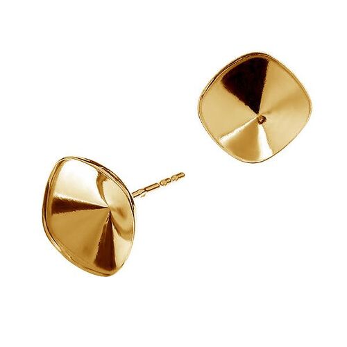 10mm 4470 Cushion Cut Square Stud Setting & Butterfly Back - 925 Sterling Silver - 18K Light Gold - Pair